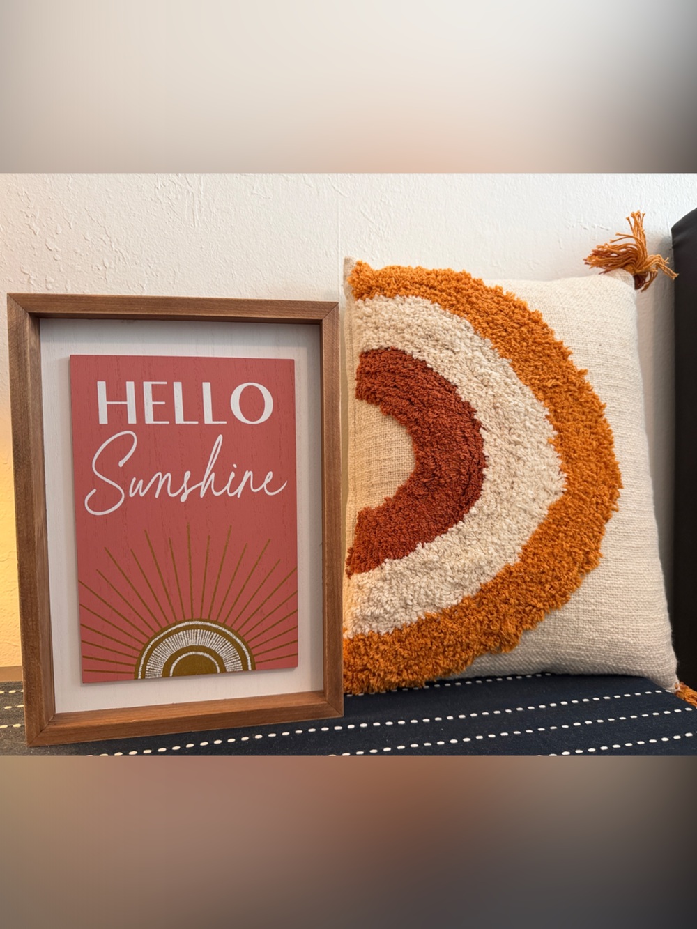 Boho Framed Art and Arched Tassel Throw Pillow Set